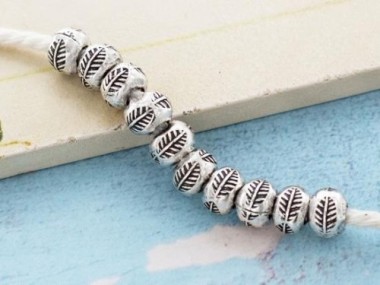 Karen Hill Tribe Silver Leaf Imprint Beads 6 x 4.5 mm.