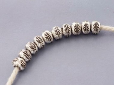 Karen Hill Tribe Silver Leaf Imprint Beads 6 x 4.5 mm.