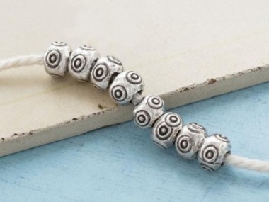 Karen Hill Tribe Silver Imprint Rondelle Beads 7.5x5.5 mm.