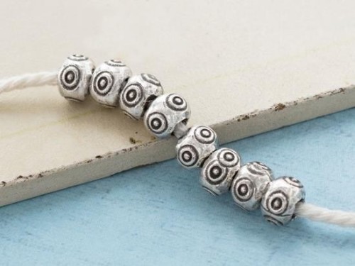 8 of Karen Hill Tribe Silver Imprint Rondelle Beads 7.5x5.5 mm.