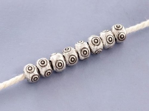 8 of Karen Hill Tribe Silver Imprint Rondelle Beads 7.5x5.5 mm.