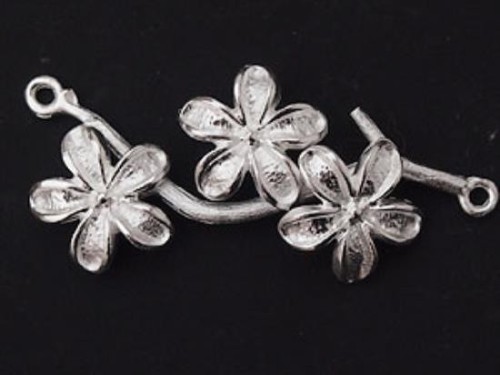 1 of 925 Sterling Silver Flower Branch Link, Connector 18x37mm. Matte Finish