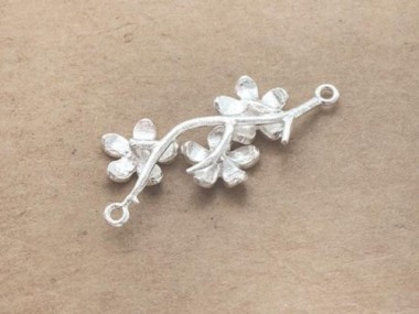 925 Sterling Silver Flower Branch Link, Connector 18x37mm.