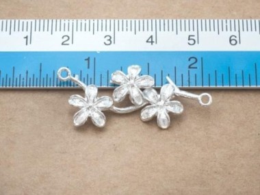 925 Sterling Silver Flower Branch Link, Connector 18x37mm.