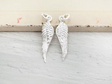 925 Sterling Silver Angel Wing Charms 6x22mm.