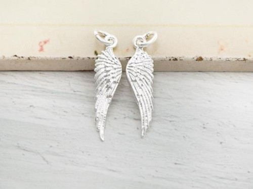 2 of 925 Sterling Silver Angel Wing Charms 6x22mm.