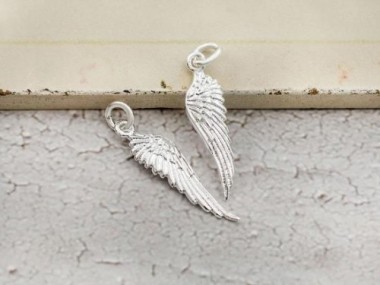 925 Sterling Silver Angel Wing Charms 6x22mm.