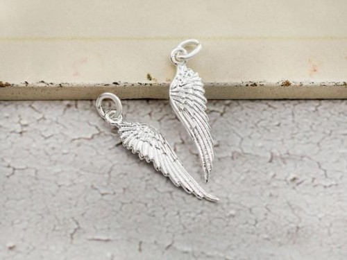 2 of 925 Sterling Silver Angel Wing Charms 6x22mm.