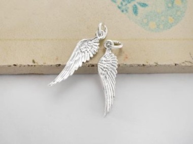 925 Sterling Silver Angel Wing Charms 6x22mm.