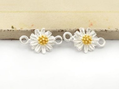 925 Sterling Silver Daisy Connectors, Links, Gold plated pollen 8.5mm.