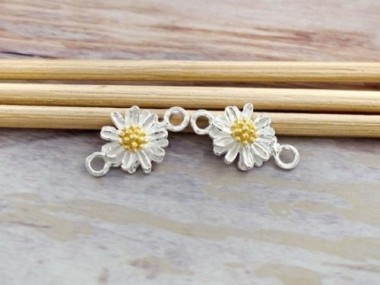 925 Sterling Silver Daisy Connectors, Links, Gold plated pollen 8.5mm.