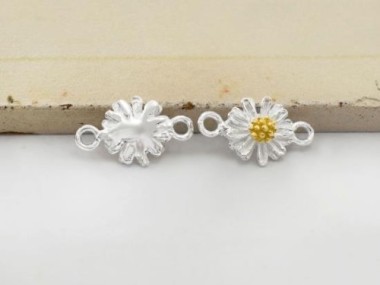 925 Sterling Silver Daisy Connectors, Links, Gold plated pollen 8.5mm.