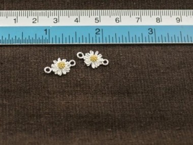 925 Sterling Silver Daisy Connectors, Links, Gold plated pollen 8.5mm.