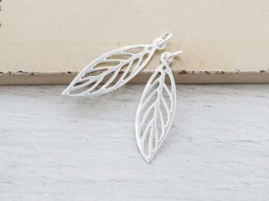 925 Sterling Silver Leaf Charms 9x27 mm.,