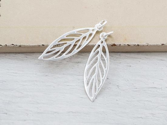 2 of 925 Sterling Silver Leaf Charms 9x27 mm., Polish Finished