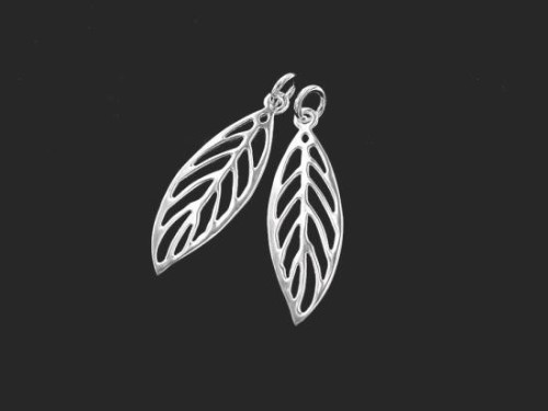 2 of 925 Sterling Silver Leaf Charms 9x27 mm., Polish Finished