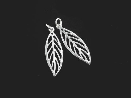 2 of 925 Sterling Silver Leaf Charms 9x27 mm., Polish Finished