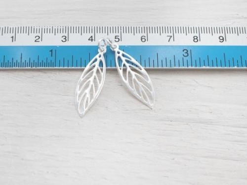 2 of 925 Sterling Silver Leaf Charms 9x27 mm., Polish Finished