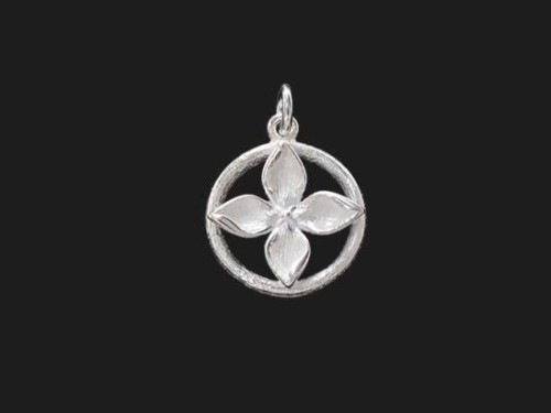 1 of 925 Sterling Silver Flower Pendant 16mm. Matte Finish.