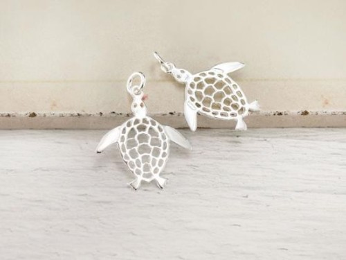 2 of 925 Sterling Silver Turtle Pendants 20x23mm.Polish Finished