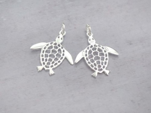 2 of 925 Sterling Silver Turtle Pendants 20x23mm.Polish Finished