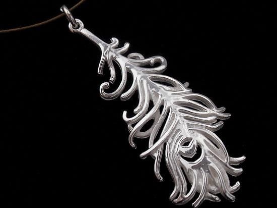 1 of 925 Sterling Silver Peacock Feather Charm 15x41mm. Polish Finished.