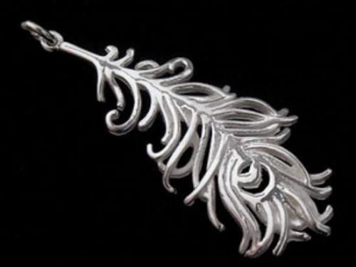 1 of 925 Sterling Silver Peacock Feather Charm 15x41mm. Polish Finished.