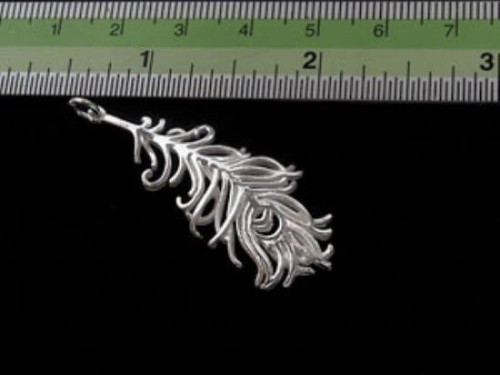 1 of 925 Sterling Silver Peacock Feather Charm 15x41mm. Polish Finished.