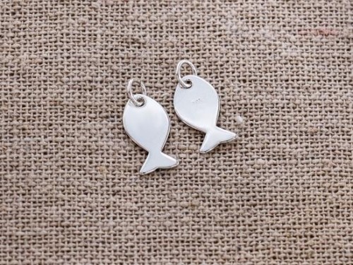 4 of 925 Sterling Silver Fish Charms, Tiny Charms 6x11 mm. Polish Finished