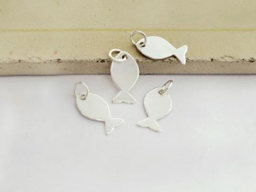 4 of 925 Sterling Silver Fish Charms, Tiny Charms 6x11 mm. Polish Finished