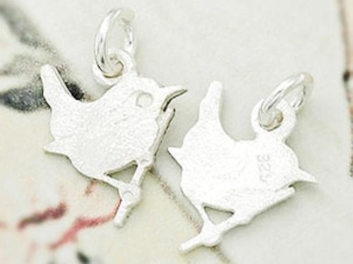 2 of 925 Sterling Silver Little Bird Charms 11x13mm. Brush Finished