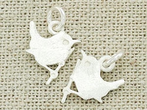 2 of 925 Sterling Silver Little Bird Charms 11x13mm. Brush Finished