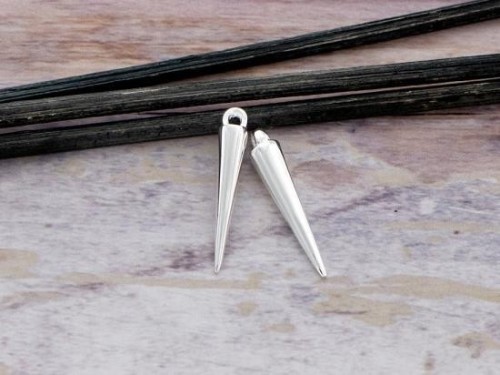 2 of 925 Sterling Silver Spike Charms 4x20mm.Polish Finished