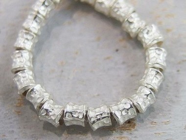 Karen Hill Tribe Silver Hammered Drum Beads 4x4.5 mm.