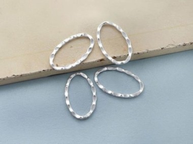 925 Sterling Silver Hammered Oval Closed Links, Connectors 12x20 mm.