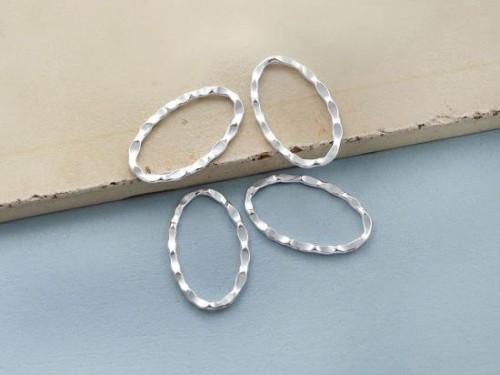 4 of 925 Sterling Silver Hammered Oval Closed Links, Connectors 12x20 mm.