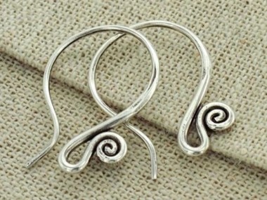 2 pairs of Karen Hill Tribe Silver Ear Wires 23 mm. 18 AWG., Oxidized Finish.