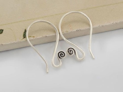 2 pairs of Karen Hill Tribe Silver Ear Wires 23 mm. 18 AWG., Oxidized Finish.