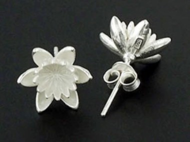 925 Sterling Silver Lotus Stud Earrings 11mm