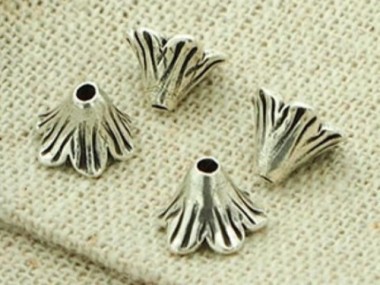 Karen Hill Tribe Silver Flower Bead Caps 5x8 mm.