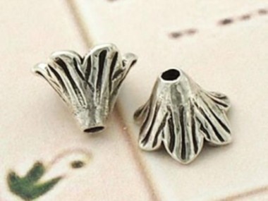 Karen Hill Tribe Silver Flower Bead Caps 5x8 mm.