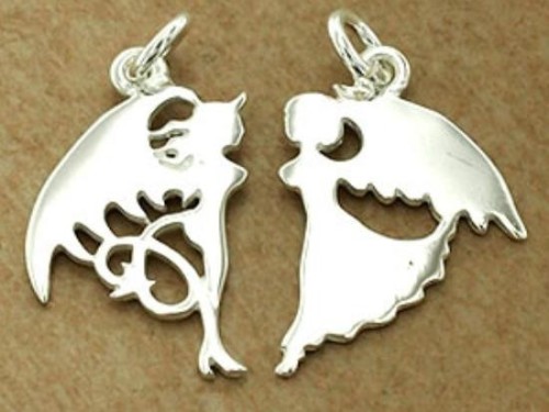 2 of 925 Sterling Silver Angel & Devil Charms 12x18mm. Polish Finished.