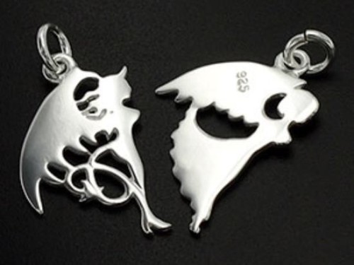 2 of 925 Sterling Silver Angel & Devil Charms 12x18mm. Polish Finished.