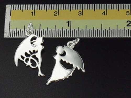 2 of 925 Sterling Silver Angel & Devil Charms 12x18mm. Polish Finished.