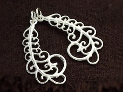 2 of 925 Sterling Silver Fern Leaf Pendants 14x28mm. ,Polish finish