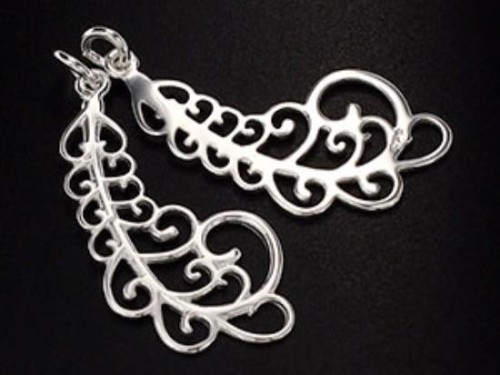 2 of 925 Sterling Silver Fern Leaf Pendants 14x28mm. ,Polish finish