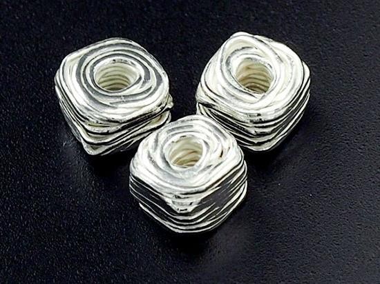 4 of Karen Hill Tribe Silver Wire Cube Beads 7x5 mm.