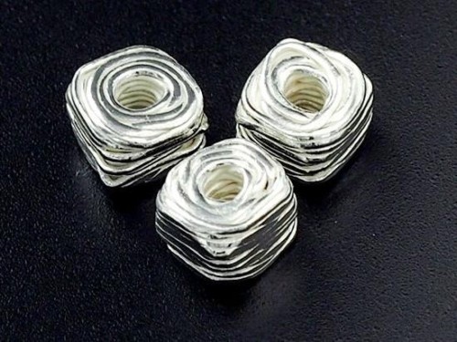 4 of Karen Hill Tribe Silver Wire Cube Beads 7x5 mm.