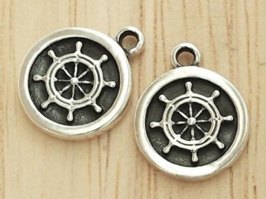 925 Sterling Silver Ship Wheel Printed Charms 11mm.