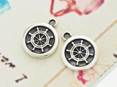 925 Sterling Silver Ship Wheel Printed Charms 11mm.